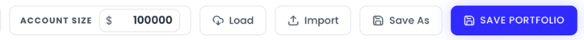 The header actions: Load, Import, Save As, Save Portfolio